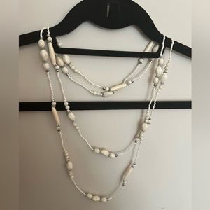 30” White bead necklace with silver accents